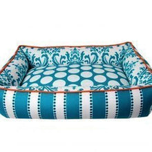 Load image into Gallery viewer, Orange and teal stripe dog bed